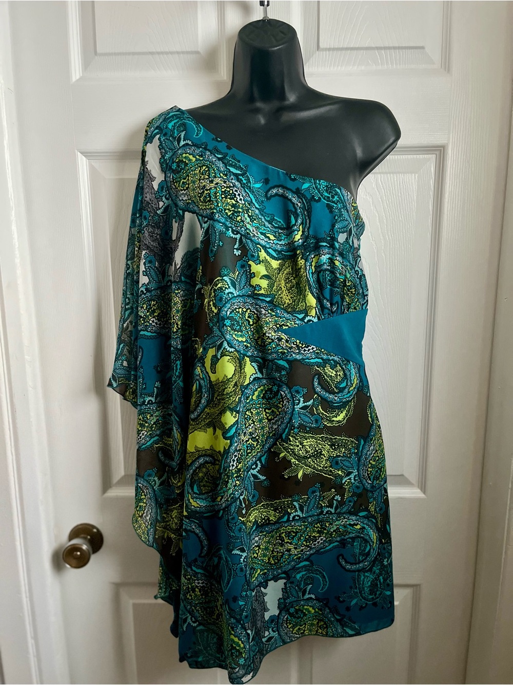 Vintage Le Chateau Paisley Silk Blend One Shoulder Dress Medium Whimsigoth Y2K